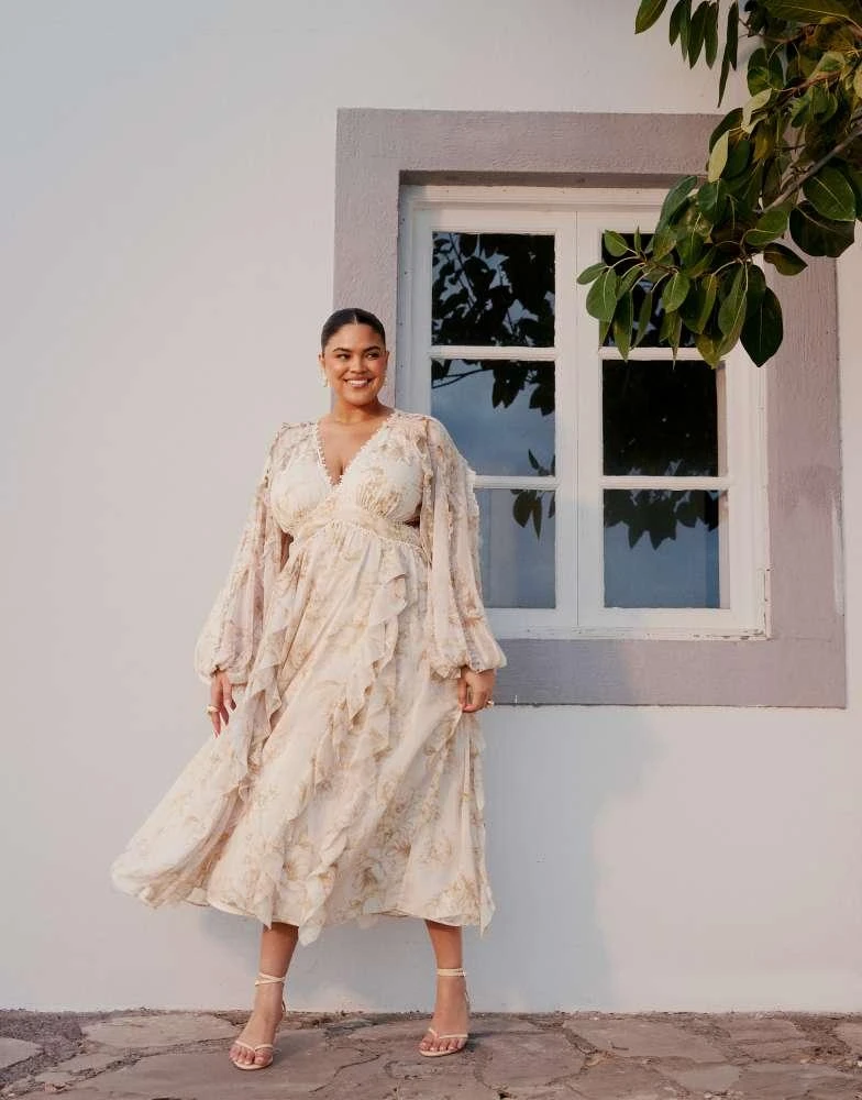 Shop ASOS DESIGN Curve ruffle lace insert midi dress with cut out in soft  floral print on Sale at BeyondStyle  Get 45% Off ASOS DESIGN Curve ruffle lace  insert midi dress