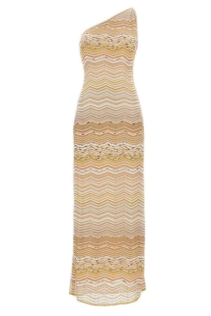 one shoulder chevron dress Missoni one-shoulder chevron-pattern Maxi Dress | White