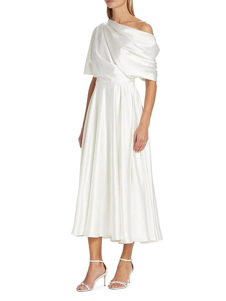 Amsale Draped Off-The-Shoulder Satin Midi-Dress 4