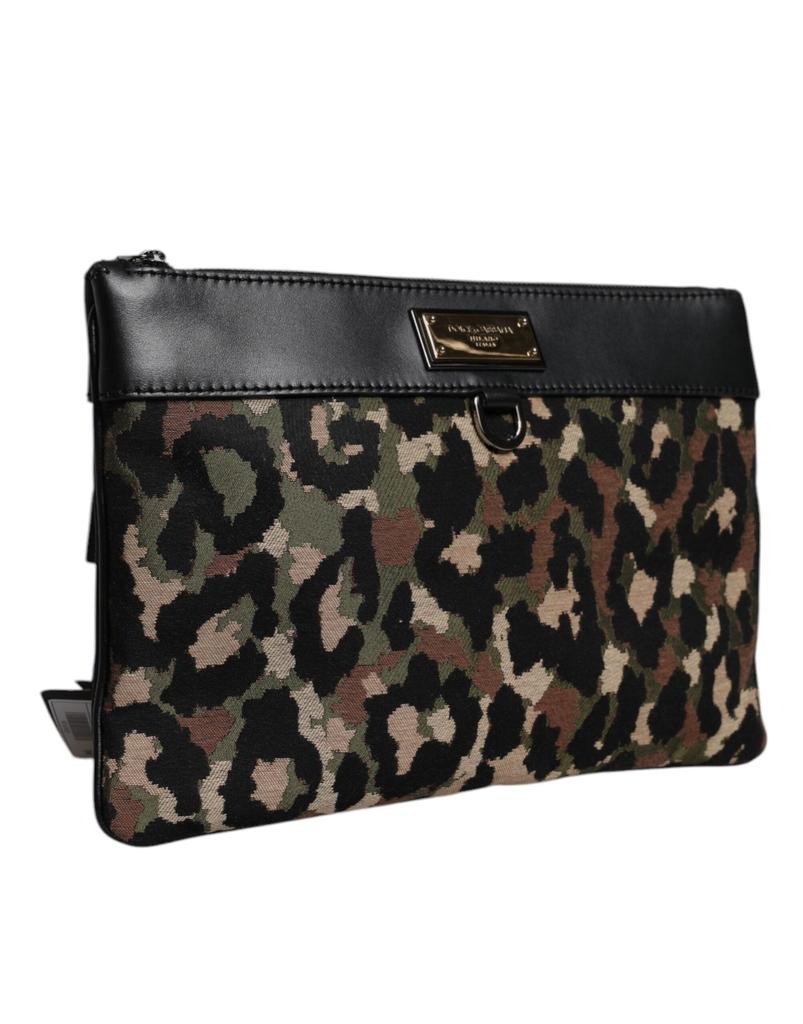 Dolce & Gabbana multi Leopard Jacquard Print Logo Plaque Pouch Men's Bag