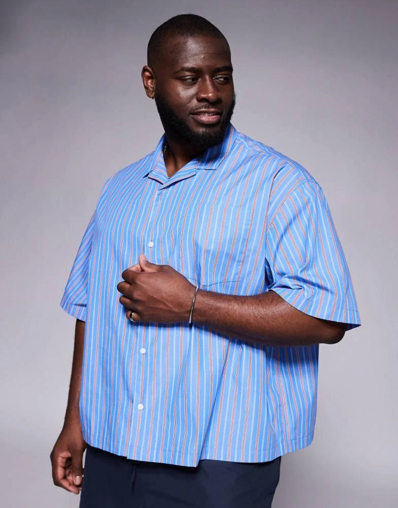 ASOS ASOS DESIGN boxy oversized revere shirt in red and blue stripe 2