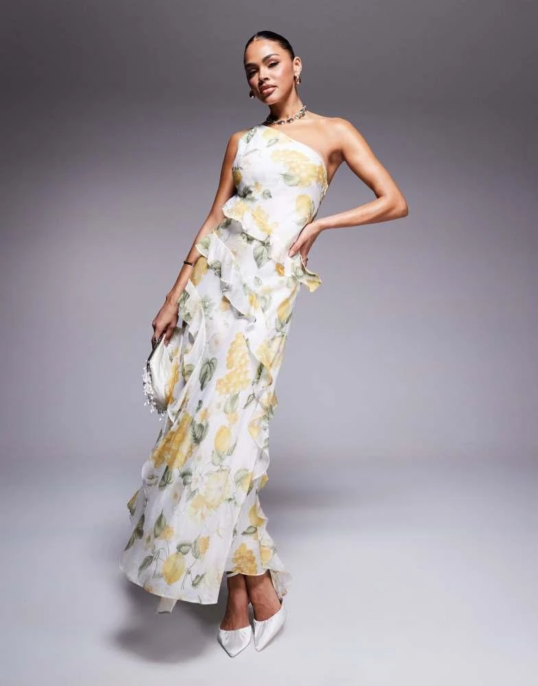 Shop Forever New one shoulder ruffle maxi dress in yellow floral on Sale at  BeyondStyle  Get 10% Off Forever New one shoulder ruffle maxi dress in  yellow floral with Limited-Time Flash