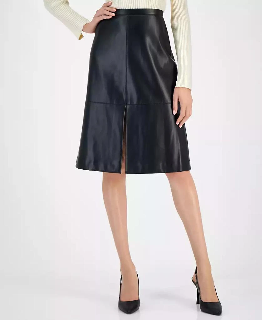 Tahari Women's Faux-Leather Midi Skirt 1
