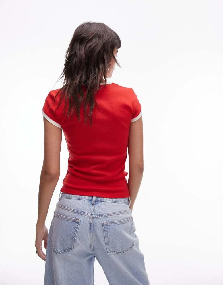 Topshop Topshop contrast neck everyday tee in red 4