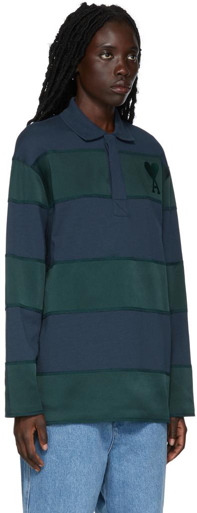 AMI SSENSE Exclusive Navy 
Green Rugby Polo