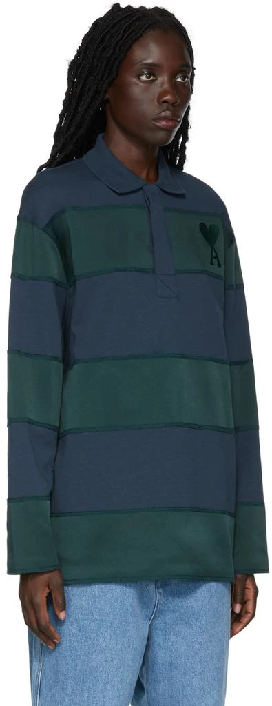 AMI SSENSE Exclusive Navy & Green Rugby Polo 2