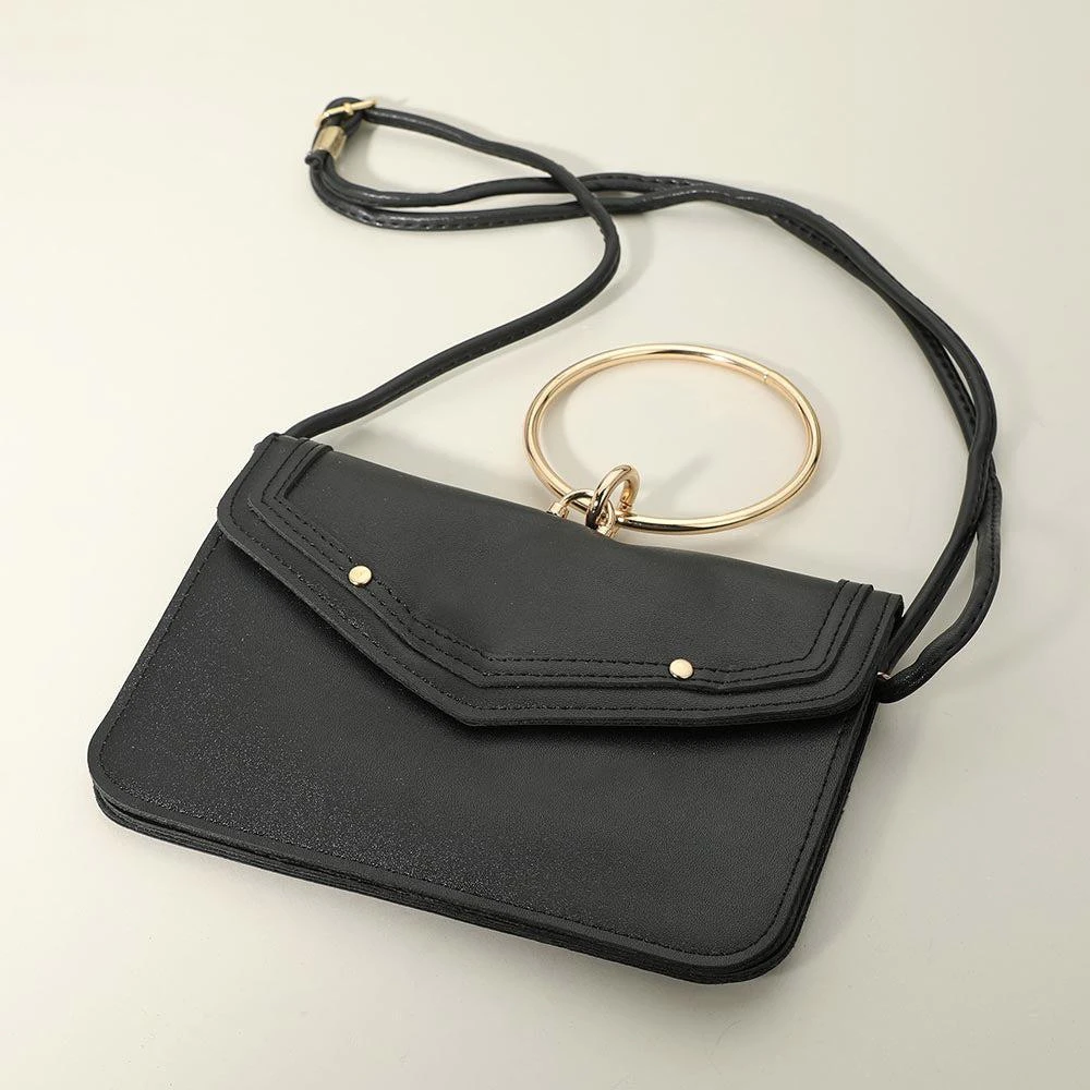 FASHNZFAB Metal Ring Handle Faux Leather Mini Envelope Clutch Bag / Crossbody Bag 2