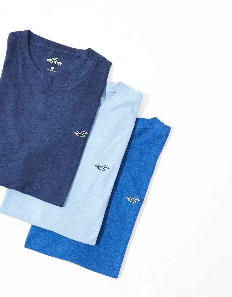 HOLLISTER Hollister 3 pack icon logo t-shirt in shades of blue marl 2