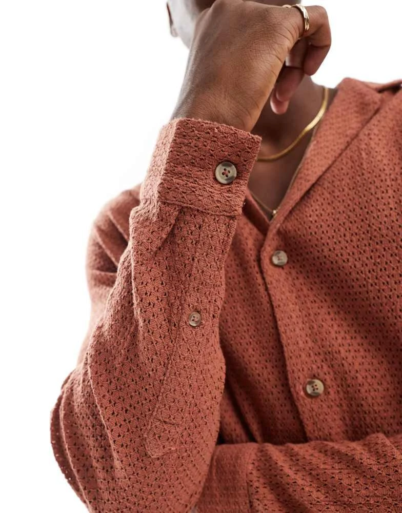 ASOS ASOS DESIGN relaxed deep revere collar shirt in brown 3
