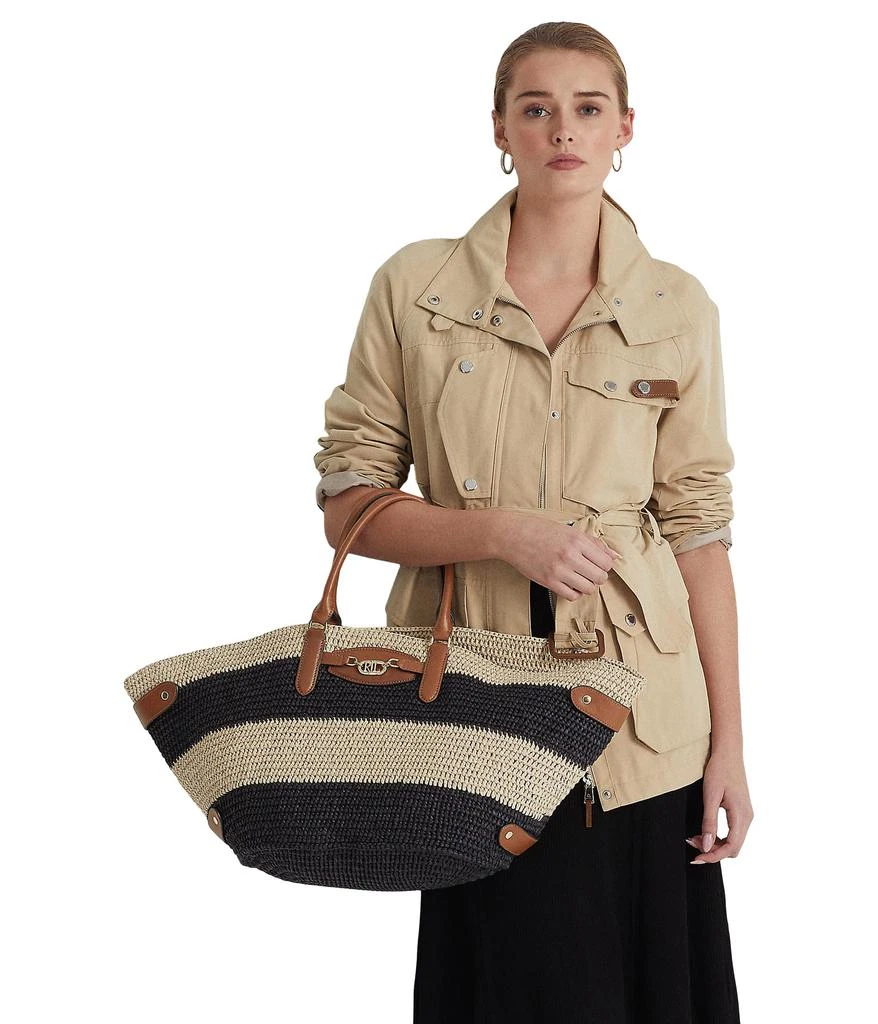 Lauren Ralph Lauren Striped Straw Medium Daphney Tote Bag 7