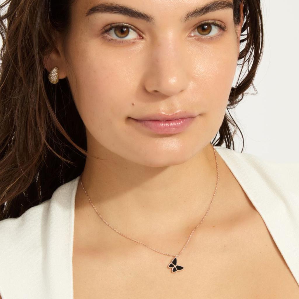 ADORNIA 14k Rose Gold Plated Black Butterfly Necklace