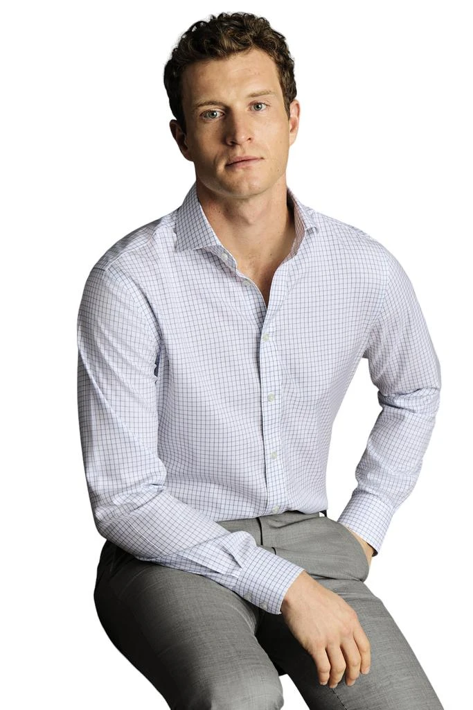 Charles Tyrwhitt Men's Check Non-Iron Twill Cutaway Slim Fit Shirt Single Cuff 4