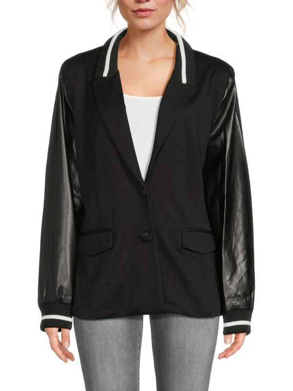 Laundry by Shelli Segal Faux Leather Sleeve Blazer 1