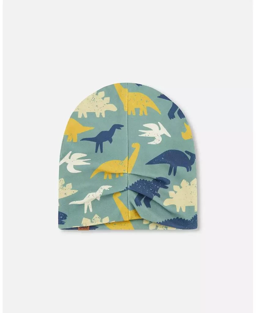 Deux par Deux Boy Stretch Jersey Beanie Green Dinosaur Print - Toddler|Child 5
