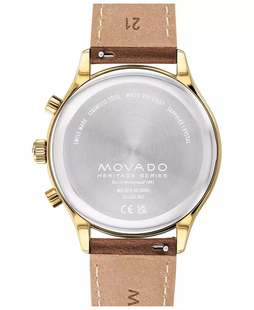 Movado Men's Heritage Calendoplan Swiss Quartz Chronograph Cognac Genuine Leather Strap Watch 43mm 2