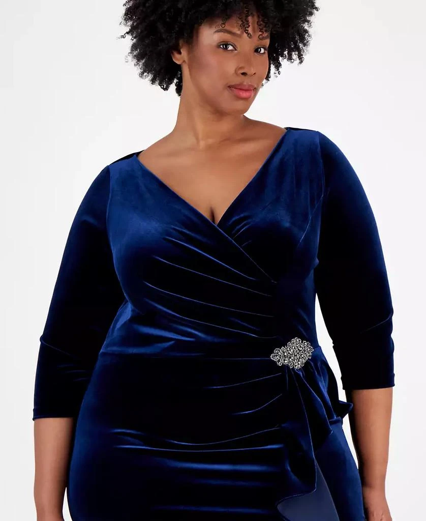 Alex Evenings Plus Size Velvet Embellished Side-Ruffle Dress 3