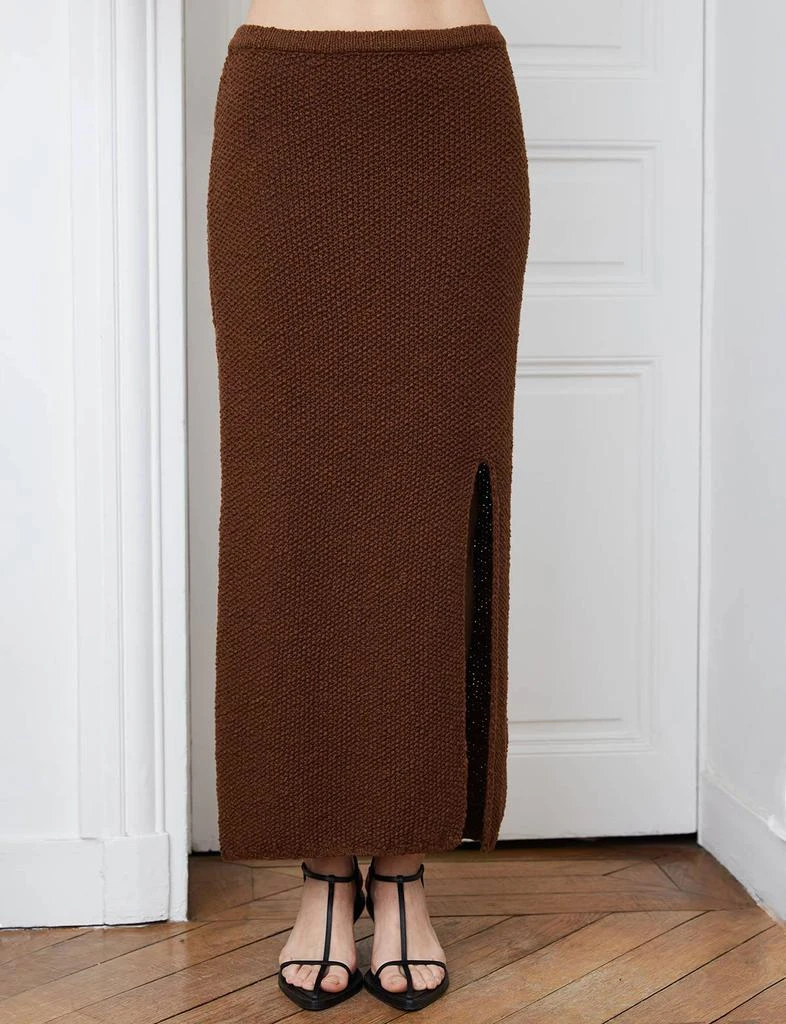 Pixie Market Brown Crochet-Knit Slit Skirt 4