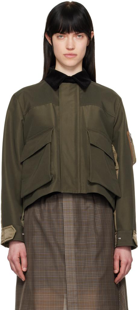sacai カーキ＆タン ジャケット Shop Khaki Grosgrain & Nylon Twill Jacket on Sale at