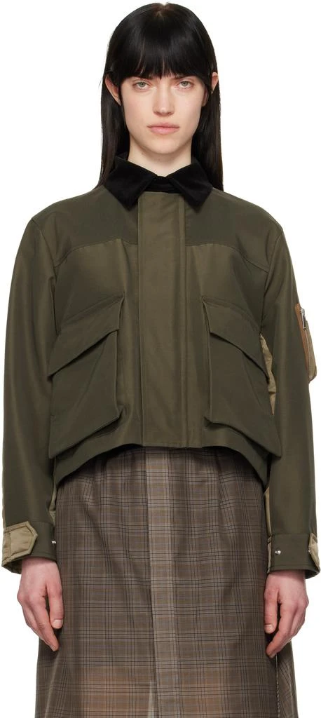 Sacai Khaki Grosgrain & Nylon Twill Jacket 1