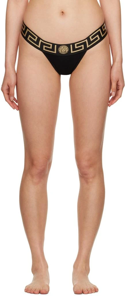 Versace Black Greca Thong 1