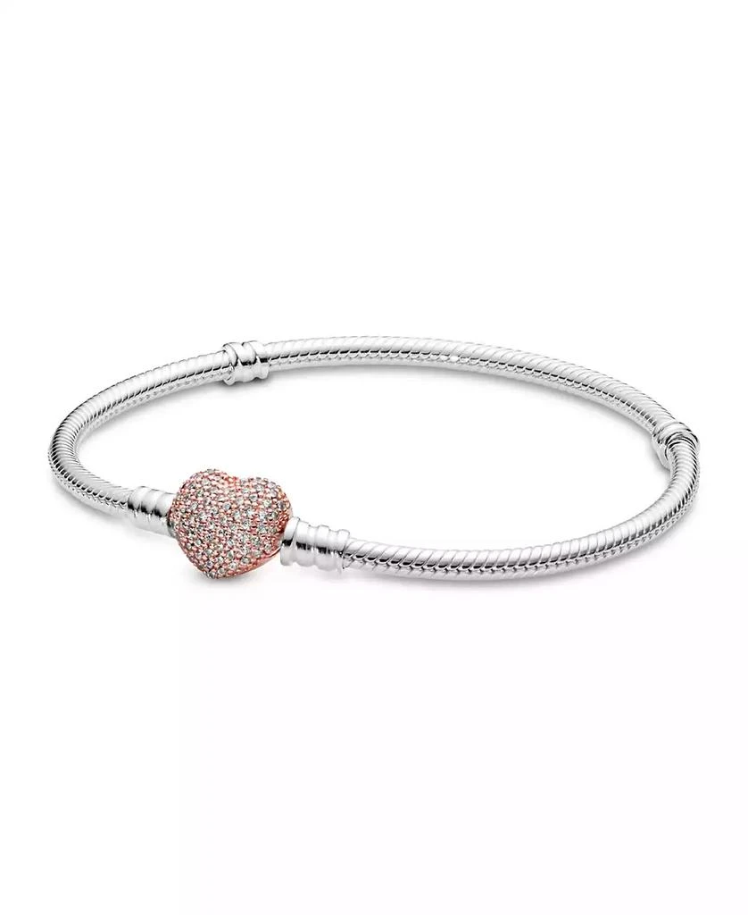 PANDORA Moments Cubic Zirconia Pave Heart Clasp Snake Chain Bracelet 1