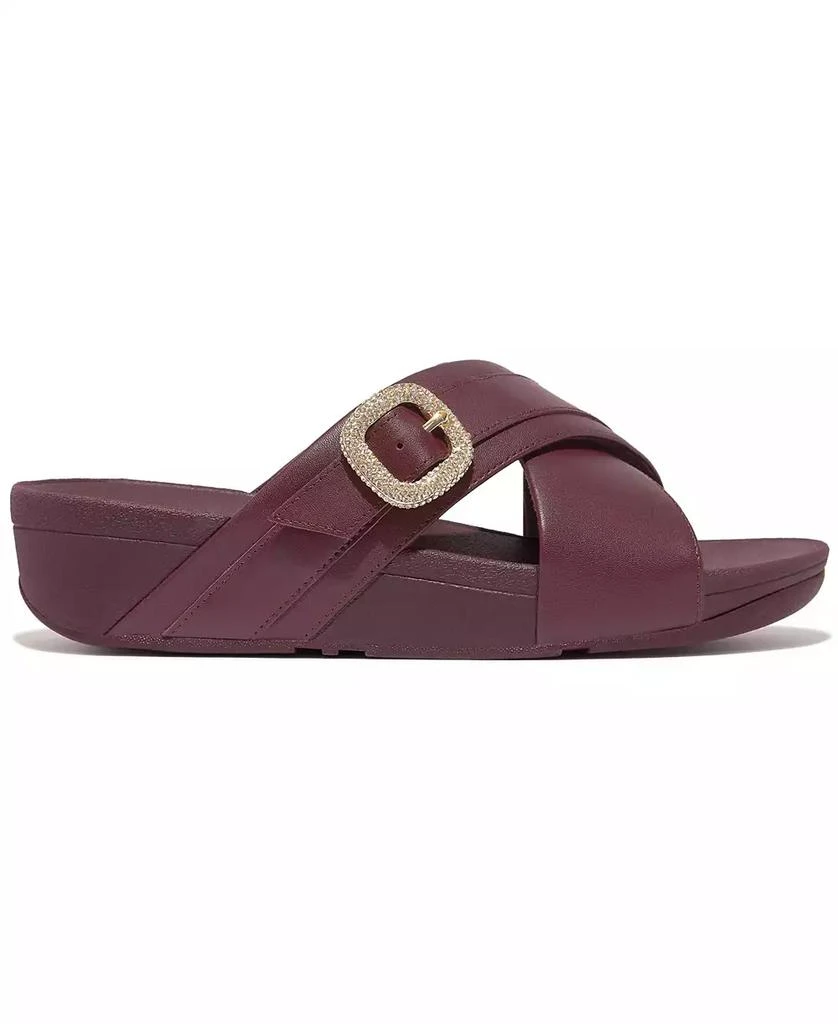 FitFlop Women's Lulu Crystal Buckle Leather Cross Slides Flats 2