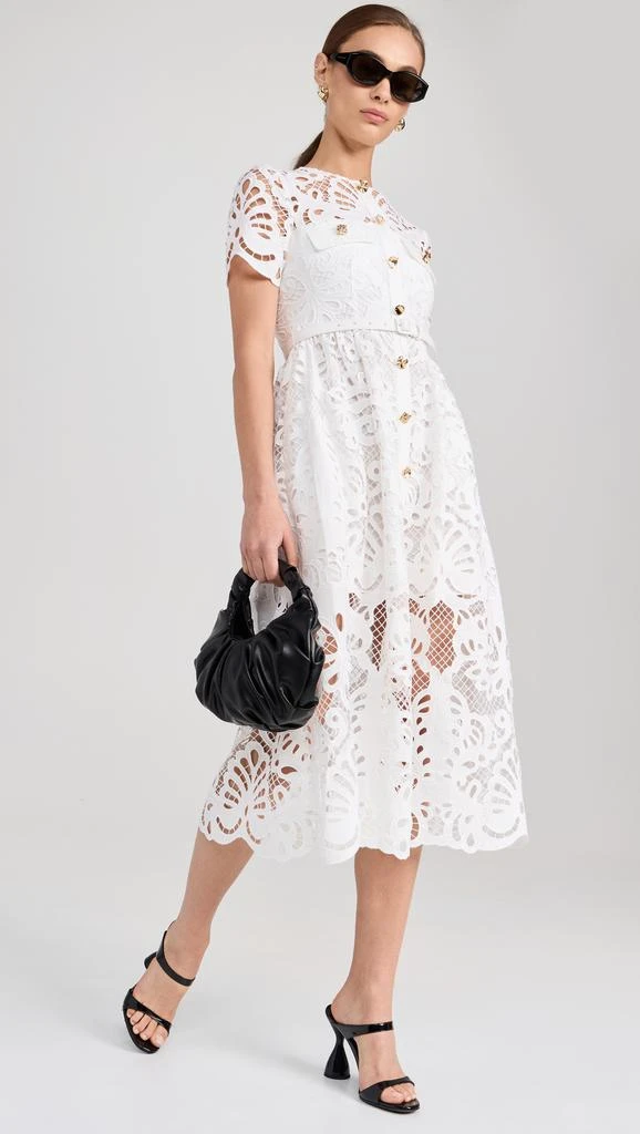 Self Portrait White Cotton Lace Button Midi Dress 1