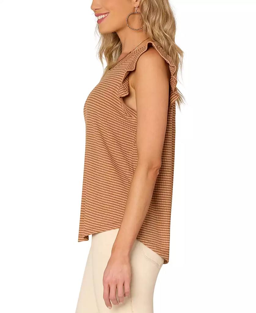 Democracy Women's Ruffled Cap-Sleeve Striped Knit Top