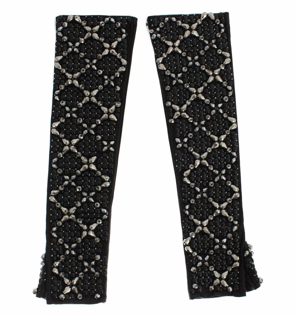 Dolce & Gabbana Elegant Crystal Beaded Leather Women's Gloves 1