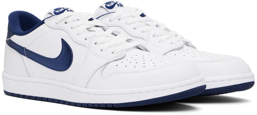 Jordan White & Navy Air Jordan 1 Low Sneakers - Men's Sports