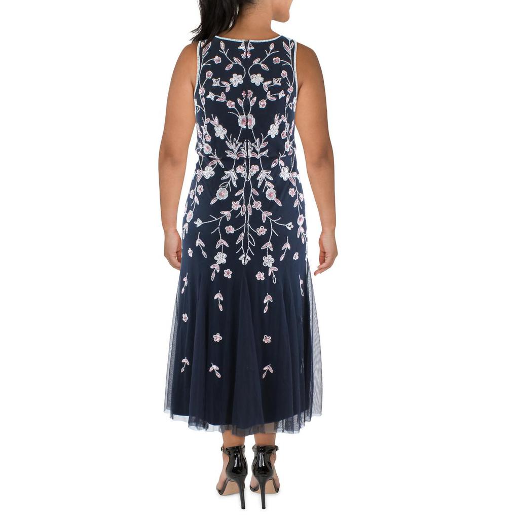 Adrianna Papell Womens Beaded Sleeveless Evening Dress
