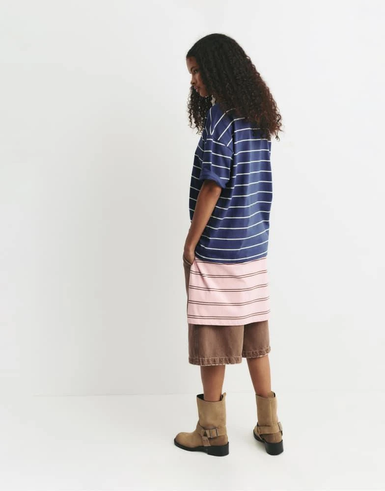 Pull&Bear Pull&Bear Blue striped t-shirt in navy 4