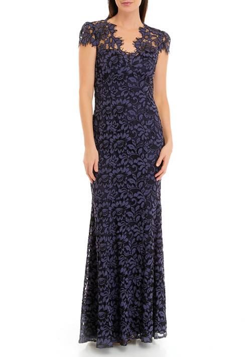 Eliza J J Cap Sleeve Square Neck Lace Sheath Gown