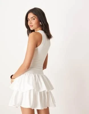 Sister Jane Sister Jane ruffle skirt ribbed mini dress in ivory 4