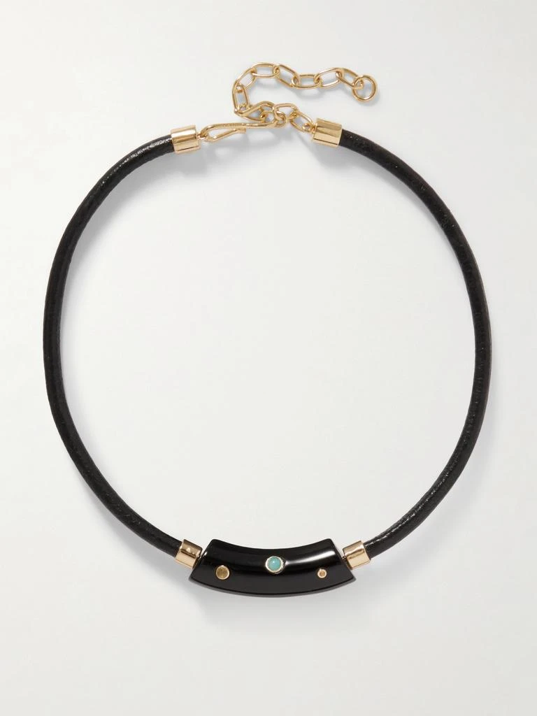 Lizzie Fortunato Cabera Gold-plated, Leather, Resin And Multi-stone Choker