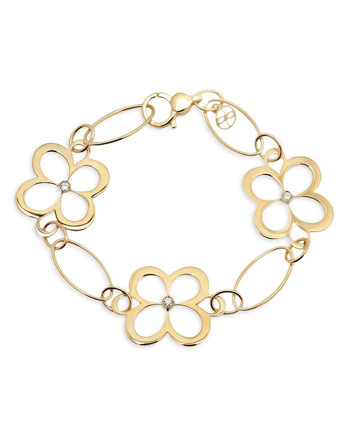 L. Klein 18K Yellow Gold Fiore Diamond Openwork Flower Link Bracelet