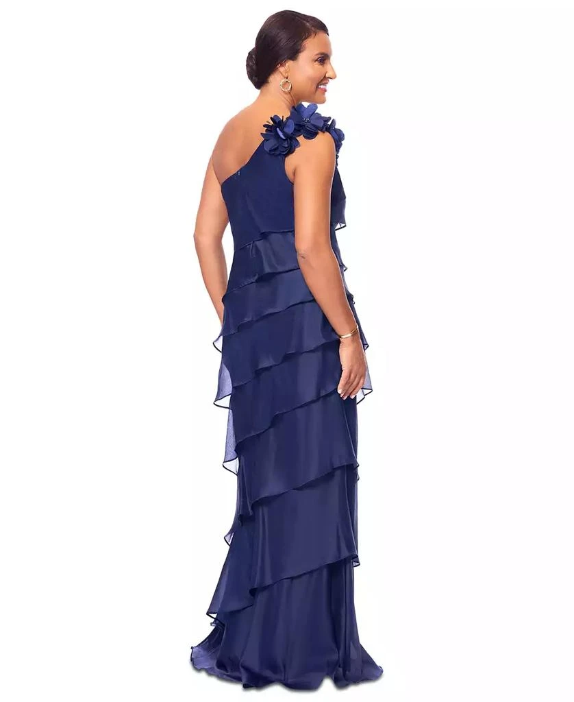 XSCAPE Petite One-Shoulder Tiered Satin Gown 4