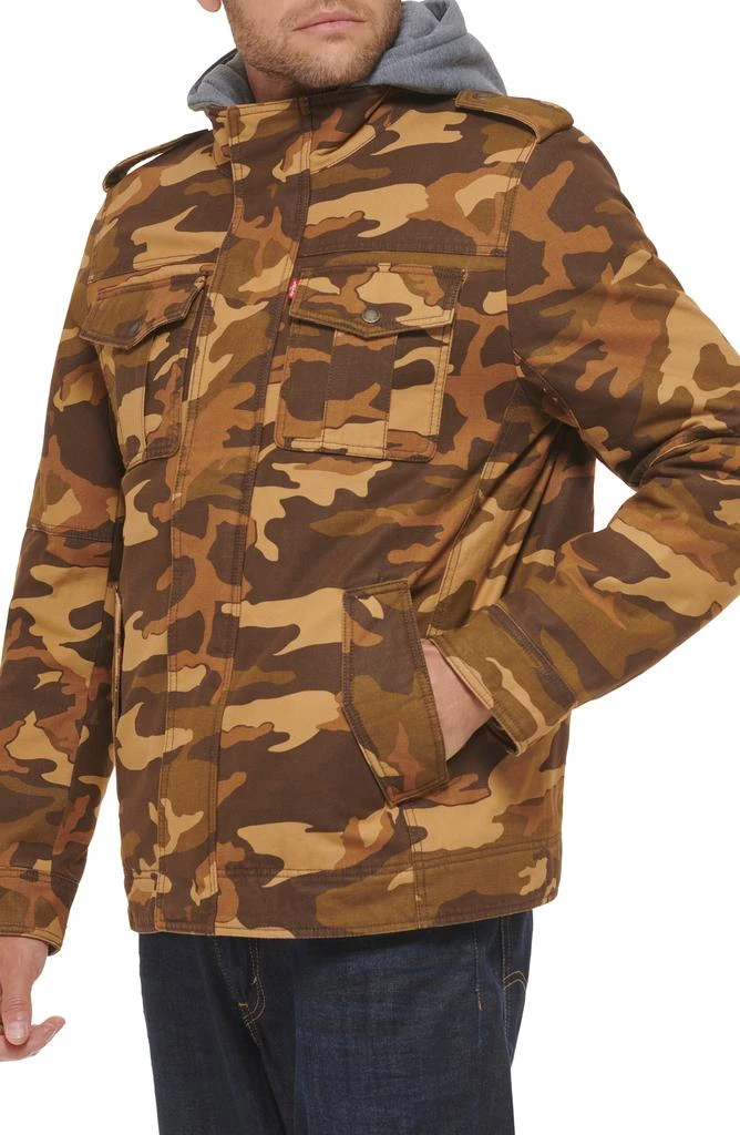 Levi's Washed Cotton Faux Shearling Lined Hooded Military Jacket 3