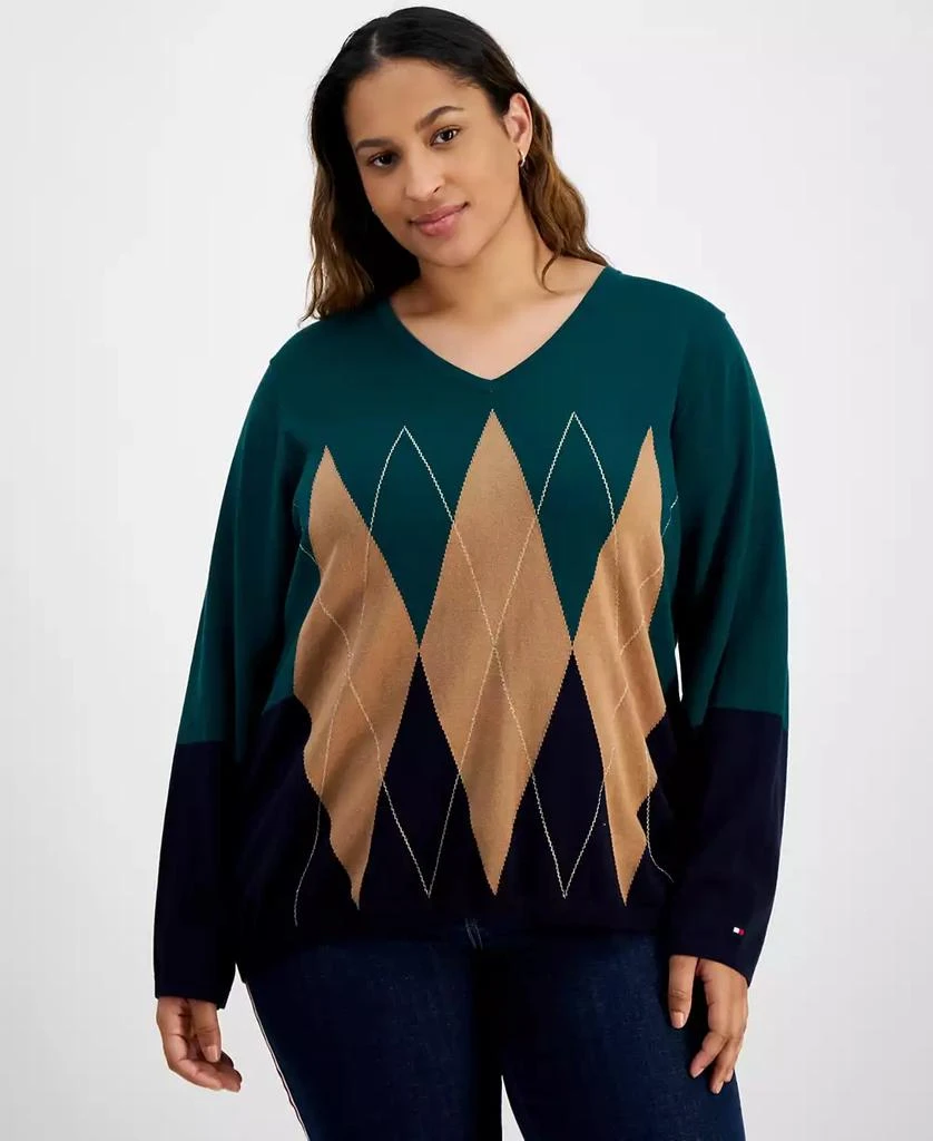 Tommy Hilfiger Plus Size Argyle Colorblocked Sweater 1