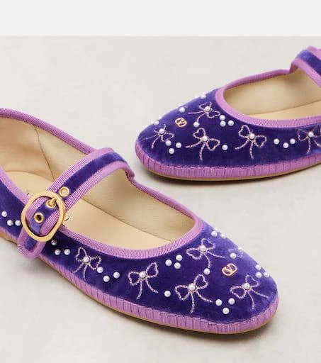 Valentino Endouce sequined velvet Mary Jane flats 5