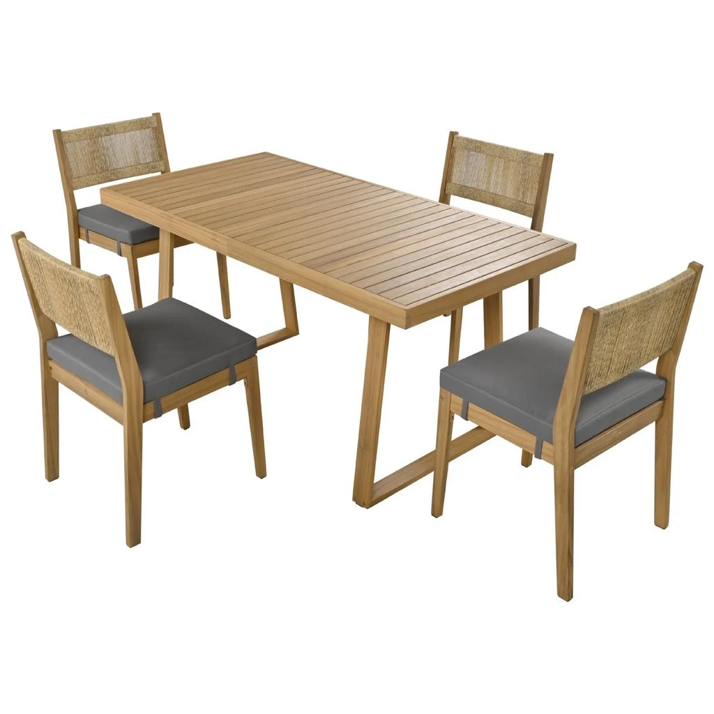 Streamdale Furniture Streamdale Outdoor Dining Set Acacia Wood Elegance, Thick Cushioned Comfort 4