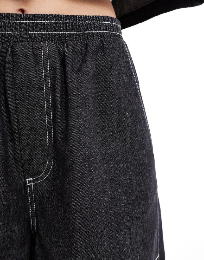 COLLUSION COLLUSION pull on lightweight denim boxer shorts with contrast stitch co-ord 5