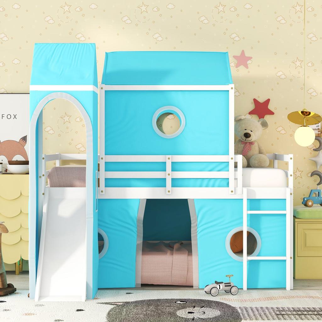 Streamdale Furniture Streamdale Twin Size Bunk Bed With Slide Tent And Tower