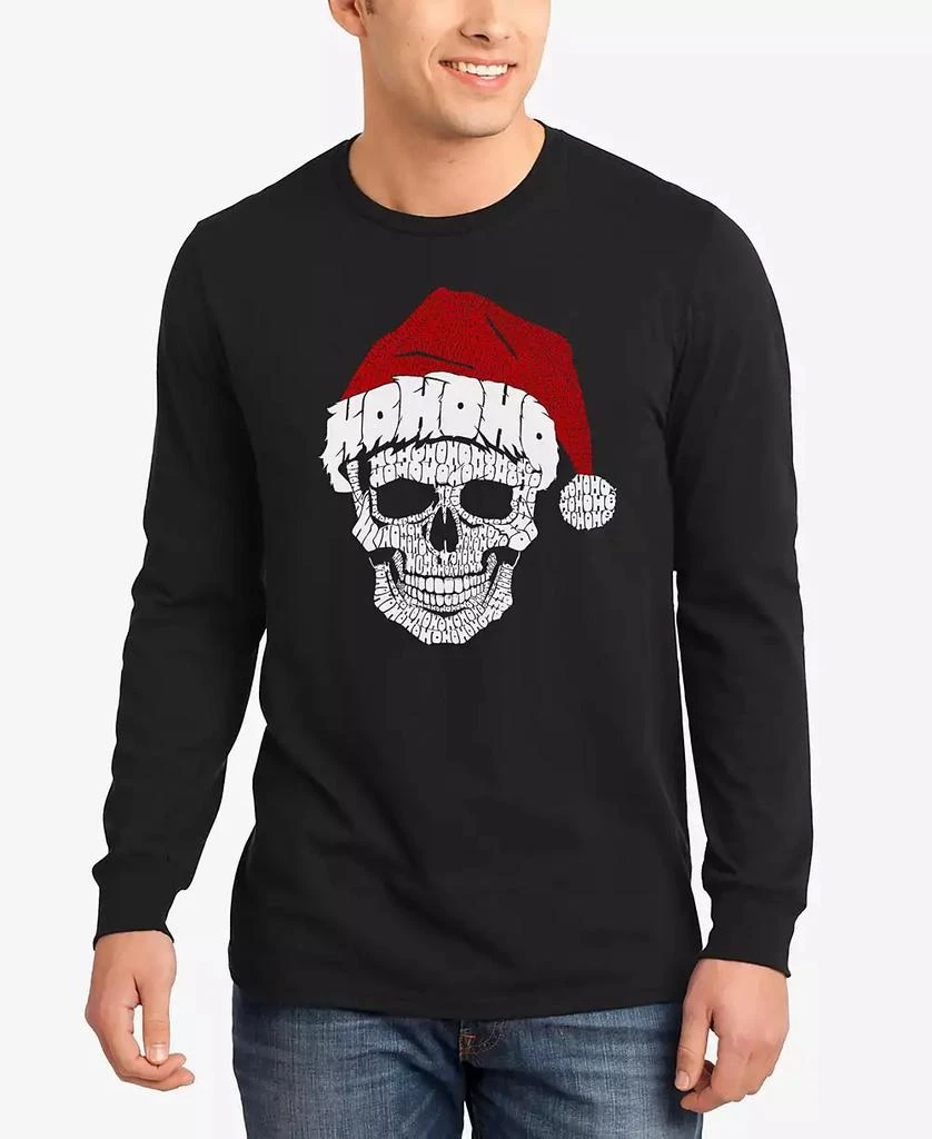 LA Pop Art Men's Santa Skull Word Art Long Sleeve T-Shirt 1