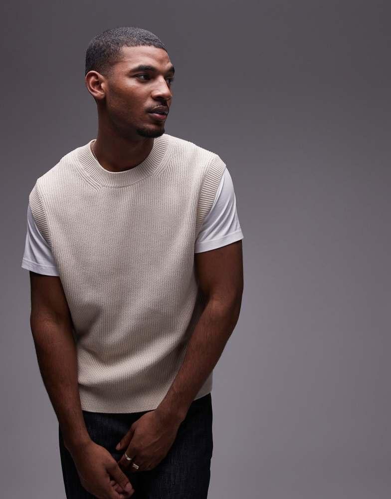 ARKET ARKET knitted tank vest with crew neck in off white
