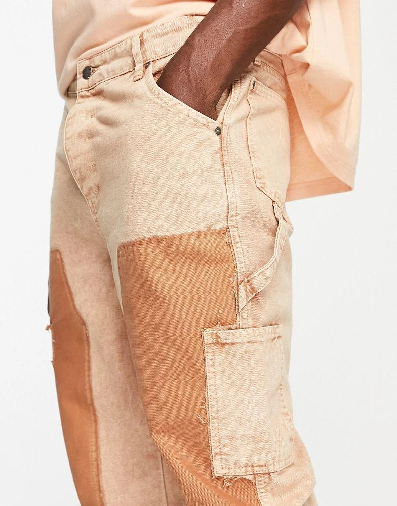 Jaded London Jaded London straight leg denim carpenter jeans in stone with hem insert 4