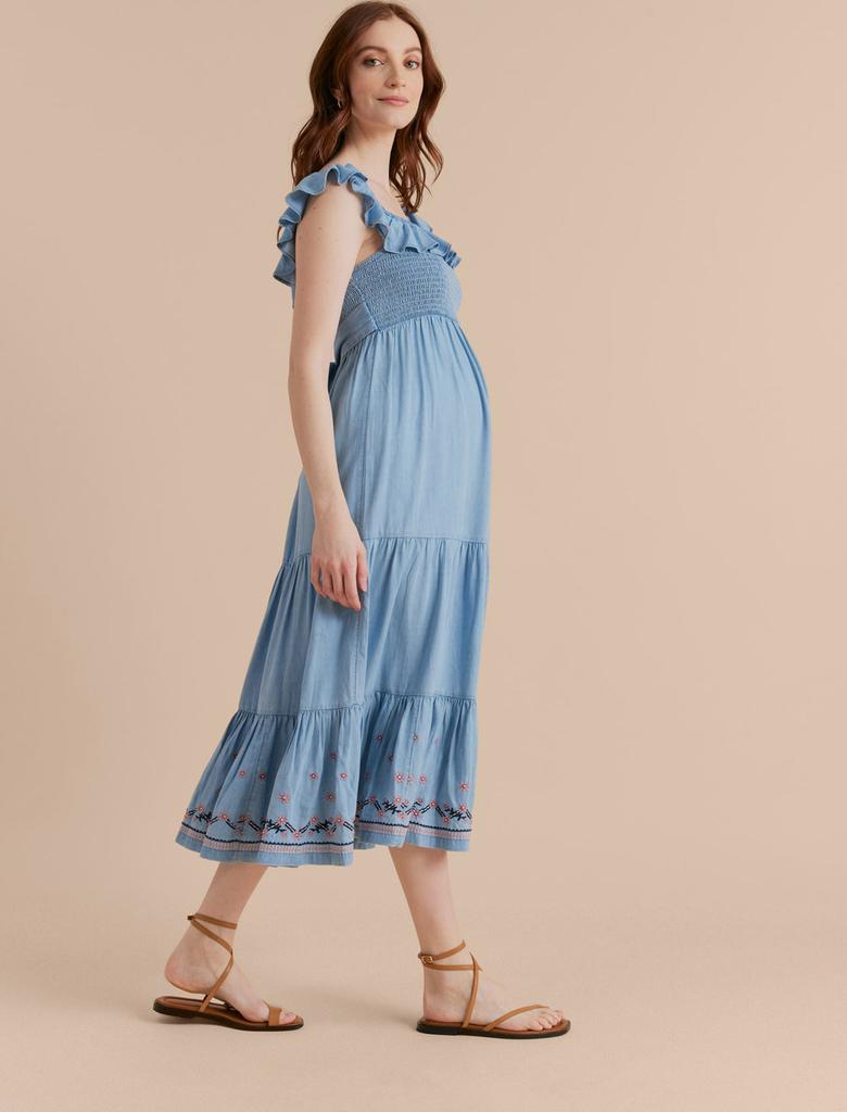 A Pea in the Pod Ruffle Smocked Midi Maternity Dress