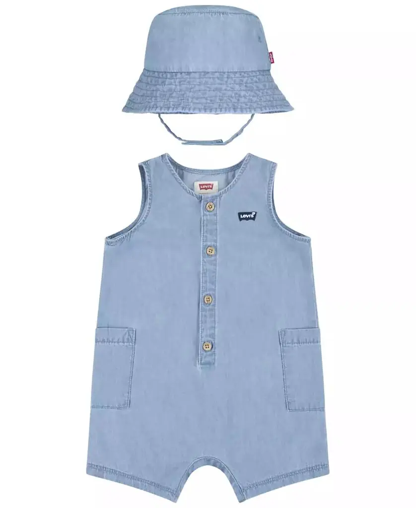 Levi's Baby Boys Denim Romper and Bucket Hat Set