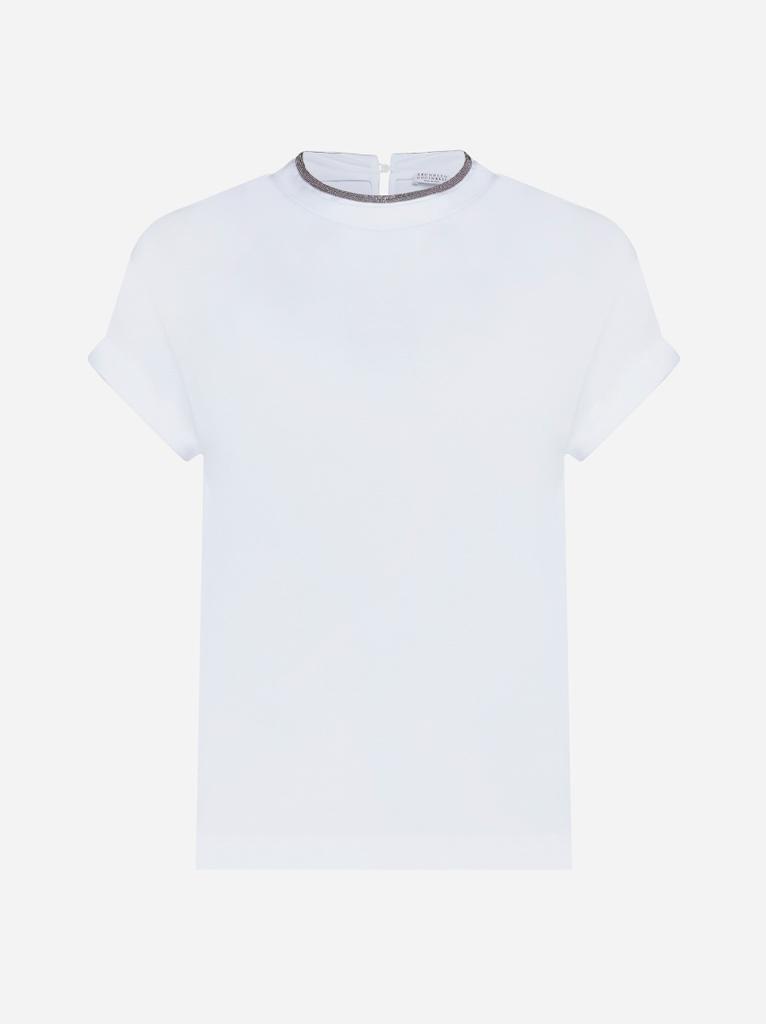 Brunello Cucinelli White crewneck T-shirt with Precious Faux Layering