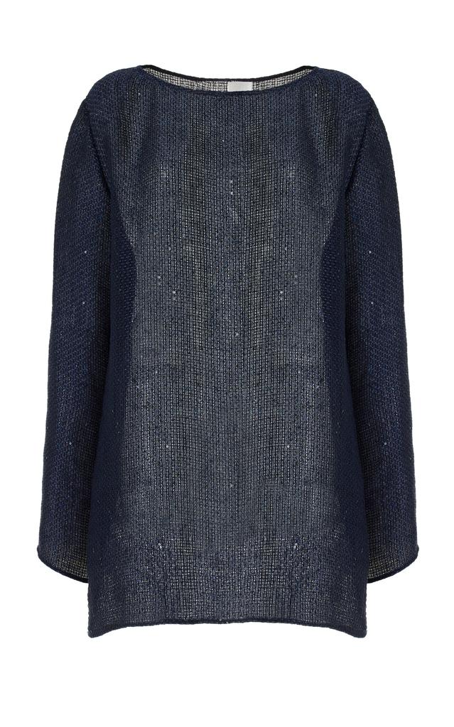 Leset Leset - Stella Sequined Linen-Blend Mini Tunic Dress - Navy - XS - Moda Operandi